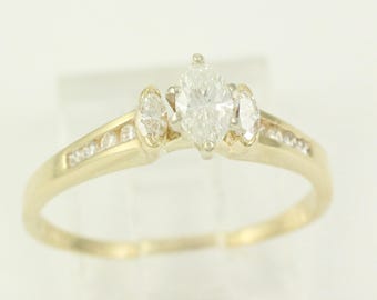 Vintage .50CT TW Marquise Diamond Engagement Ring, Vintage 14K Marquise Round Diamond Ring, Vintage Marquise Diamond Ring, Vintage Jewelry