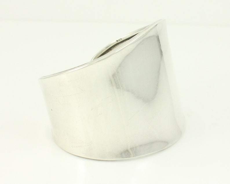 Vintage Wide Sterling Silver Cuff Bracelet, Vintage 925 Silver Modernist Wide Cuff, 1990s Tapered Bold Silver Bracelet, Vintage Jewelry image 1