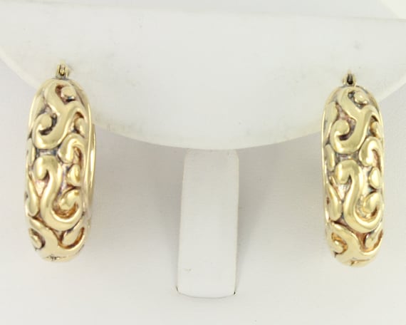 Vintage Chunky Sterling Vermeil Hoop Earrings, Ye… - image 2