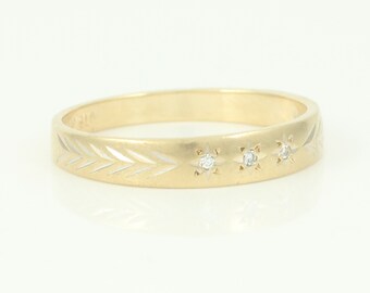 Vintage 14K Diamond Engraved Wedding Band, 1960s 14K Magic Glo Wedding Ring, Mid Century 14K Yellow Gold Size 9.25 Ring, Vintage Jewelry