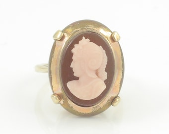 Vintage 14K Cameo Ring, 14K Recycled Cameo Earring Ring, Vintage 14K Yellow Gold Warrior Cameo Ring,  Estate Jewelry, Vintage Jewelry