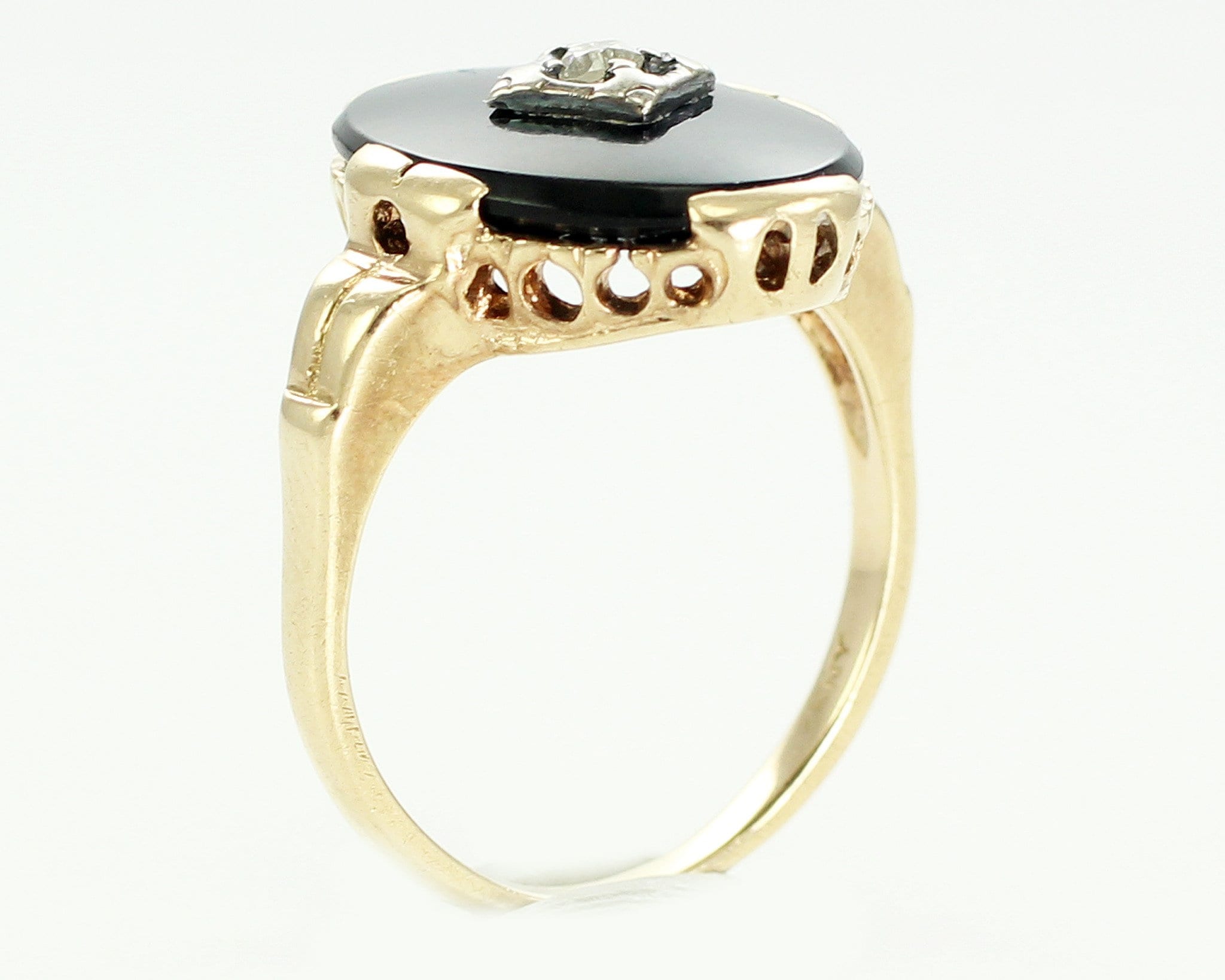 Antique 10k black onyx diamond ring 10 ct old mine cut lady s