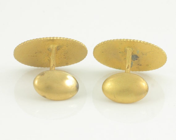 Victorian Oval Bead Edge Gold Filled Cuff Links, … - image 3