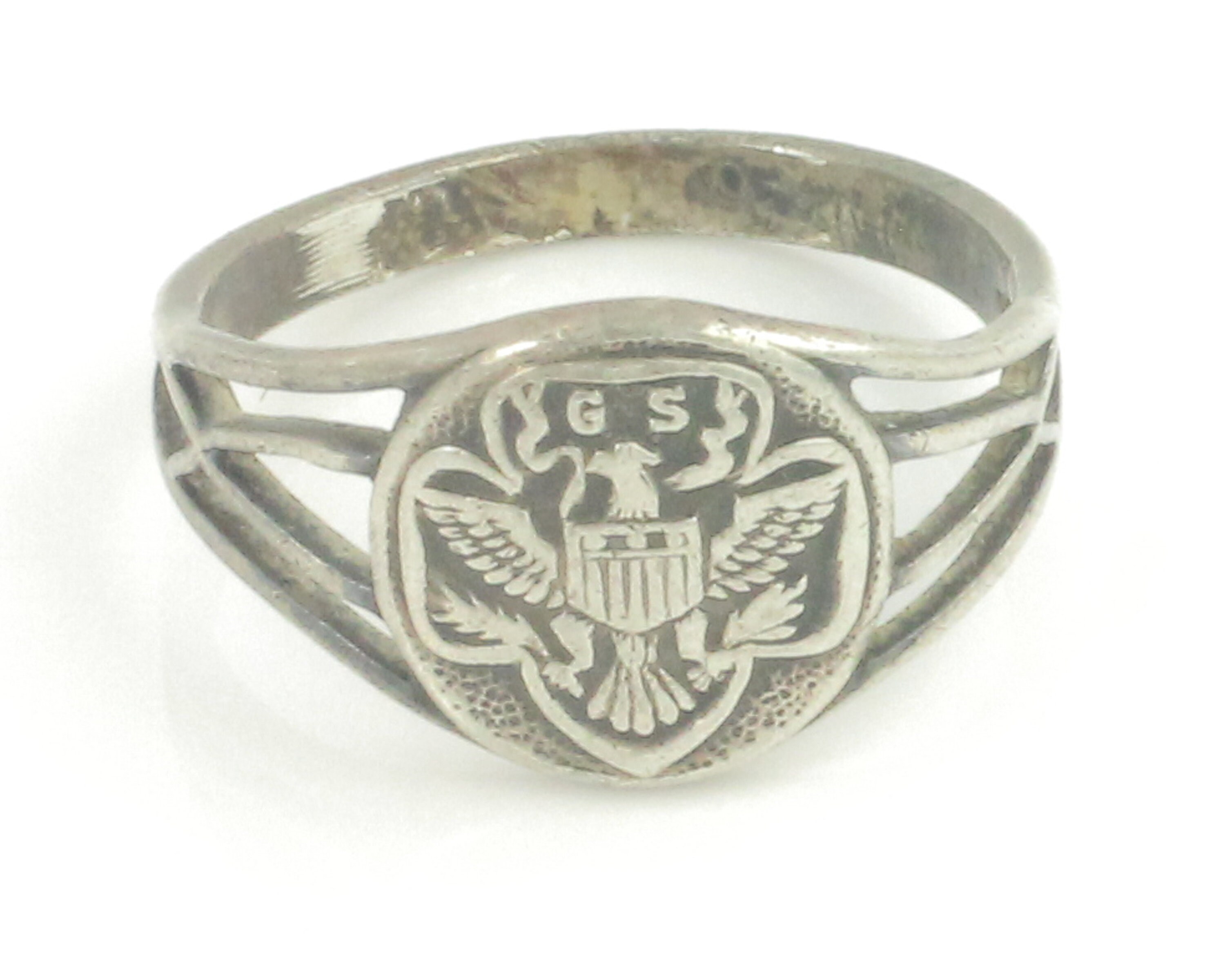 Vintage Silver Girl Scout Ring Art Deco Sterling Silver Scouting