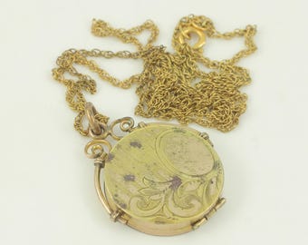 Vintage Gold Filled Engraved Round Locket Necklace, Edwardian Engraved Gold Filled Locket Necklace, Vintage Locket Charm, Vintage Jewelry