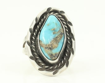 Vintage Southwestern Sterling Silver Turquoise Ring, Hand Made Sterling Turquoise Ring Size 6.75, Southwestern Turquoise, Vintage Jewelry