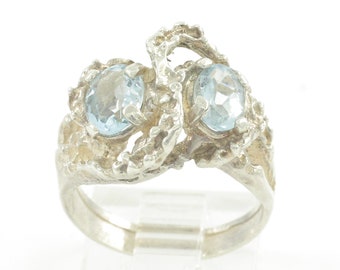 Modernist Silver Blue Topaz Ring, Organic Sterling Blue Topaz Ring, Vintage 925 Silver Blue Topaz Ring, Vintage Jewelry, Brutalist Jewelry