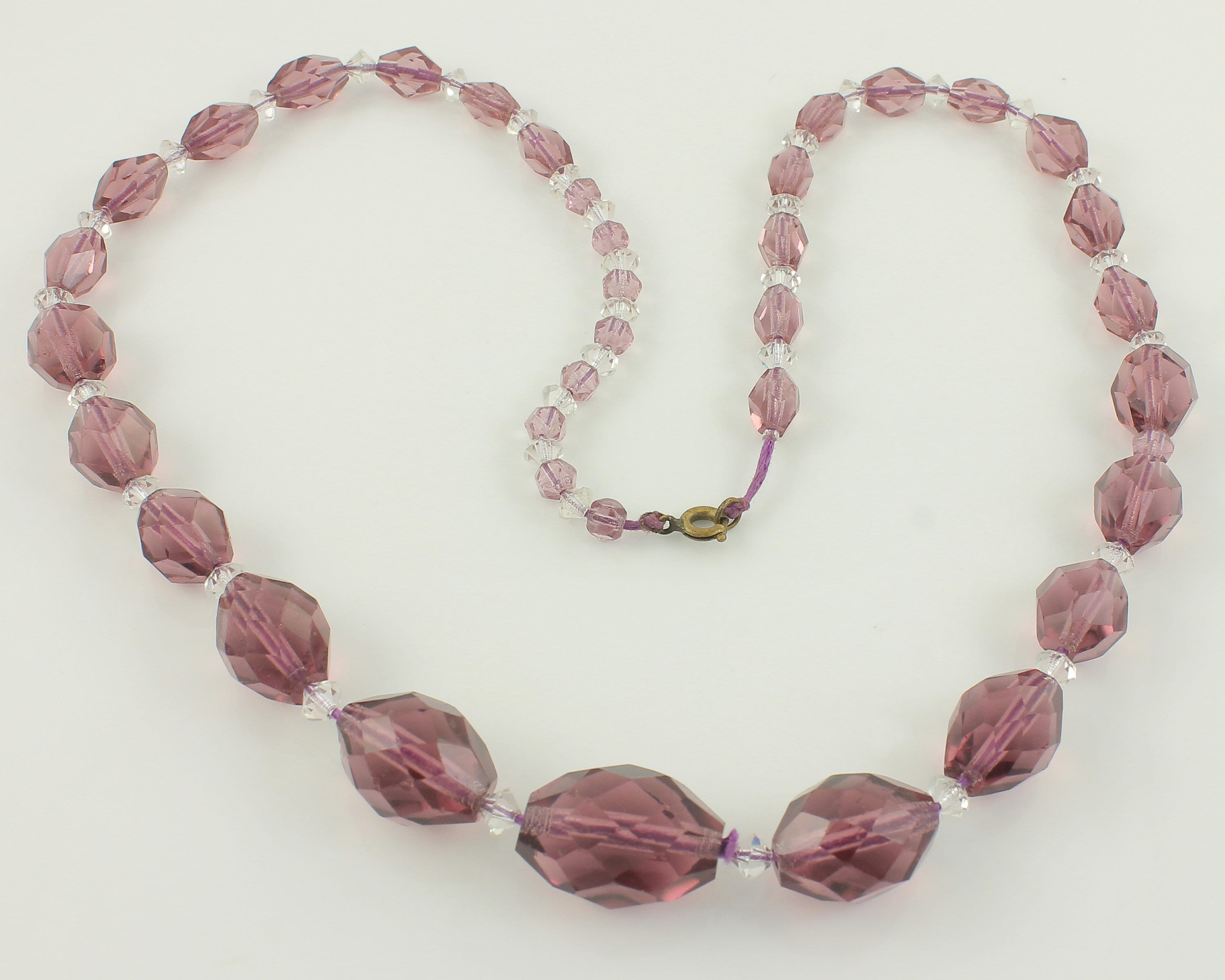 Vintage Purple Glass Crystal Graduated Beads 1930s Purple Clear