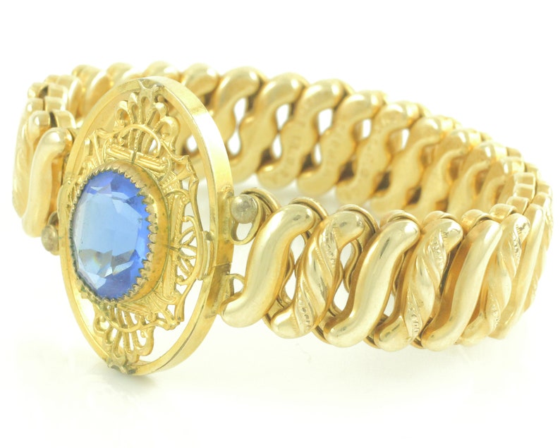 5 Inch for Small Wrist Briggs Edwardian Sweetheart Jewelry Vintage Jewelry Antique Carmen Blue Stone Filigree Expansion Bracelet F D