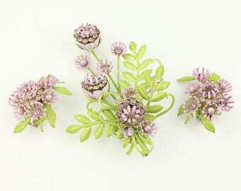 Vintage Enamel Rhinestone Flower Brooch Earring Set, Sixties Lavender Flower Pin, 60s Clematis Passion Flower Enamel Brooch, Vintage Jewelry