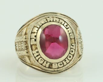Vintage Gold Class Ring 1971 Parkersburg High School, 10K Yellow Gold Red LabCreated Spinel PHS Ring, Size 9 10.5g PHS Ring, Vintage Jewelry
