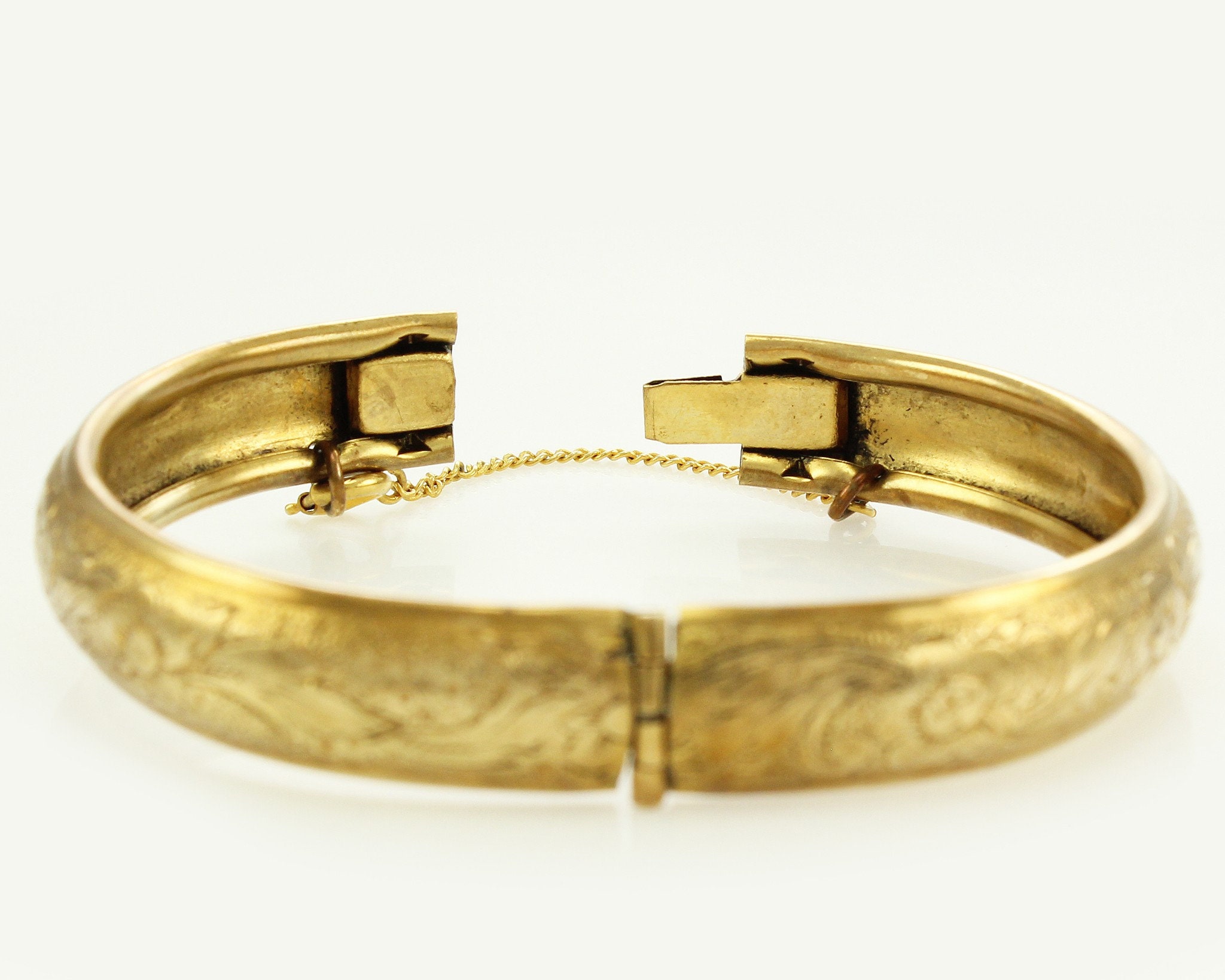 Vintage Floral Hinged Bangle Bracelet Goldtone 1950s Bracelet