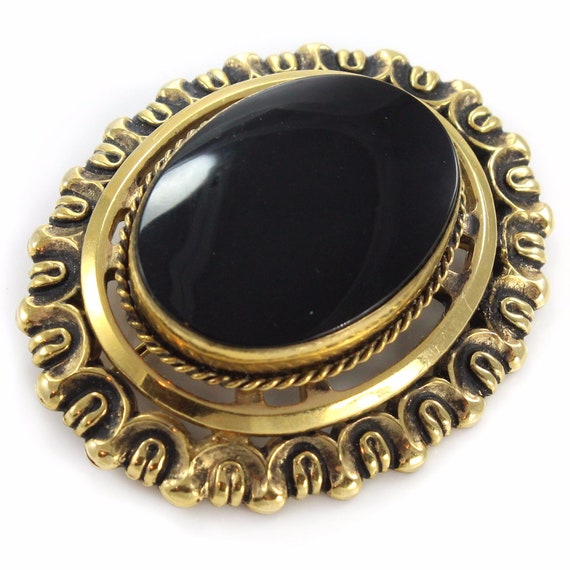 Vintage Danecraft Gold Filled Black Onyx Brooch, … - image 3