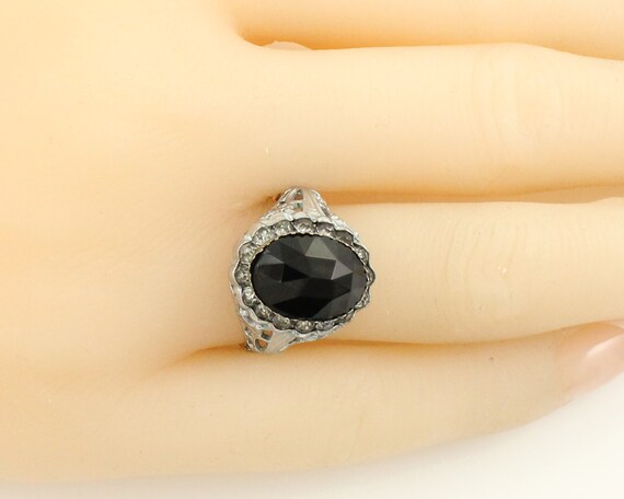 Vintage Art Deco Filigree Ring Black Glass, Vinta… - image 6