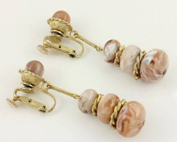 Vintage Coro Bead Dangle Earrings: 1960s Gold Ton… - image 5
