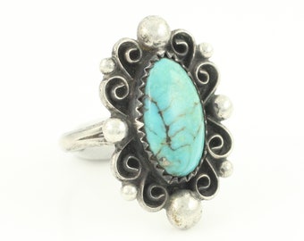 Vintage Turquoise Sterling Silver Ring, Southwestern Turquoise Ring Size 5.75, 1970s 925 Sterling Silver Turquoise Ring, Vintage Jewelry