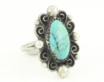 Vintage Turquoise Sterling Silver Ring, Southwestern Turquoise Ring Size 5.75, 1970s 925 Sterling Silver Turquoise Ring, Vintage Jewelry