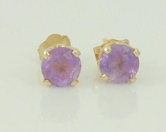 Vintage 14K Amethyst Stud Earrings, 14K Gold 1 CT Amethyst Pierced Earrings, 1990s 14K February Birthstone Earring Studs, Vintage Jewelry