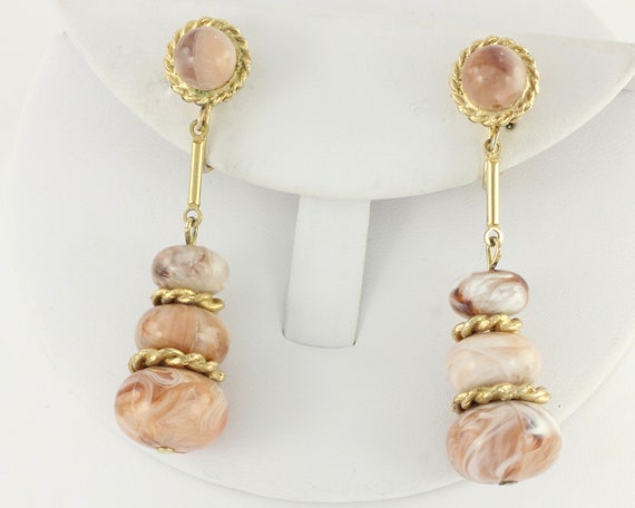 Vintage Coro Bead Dangle Earrings: 1960s Gold Ton… - image 2