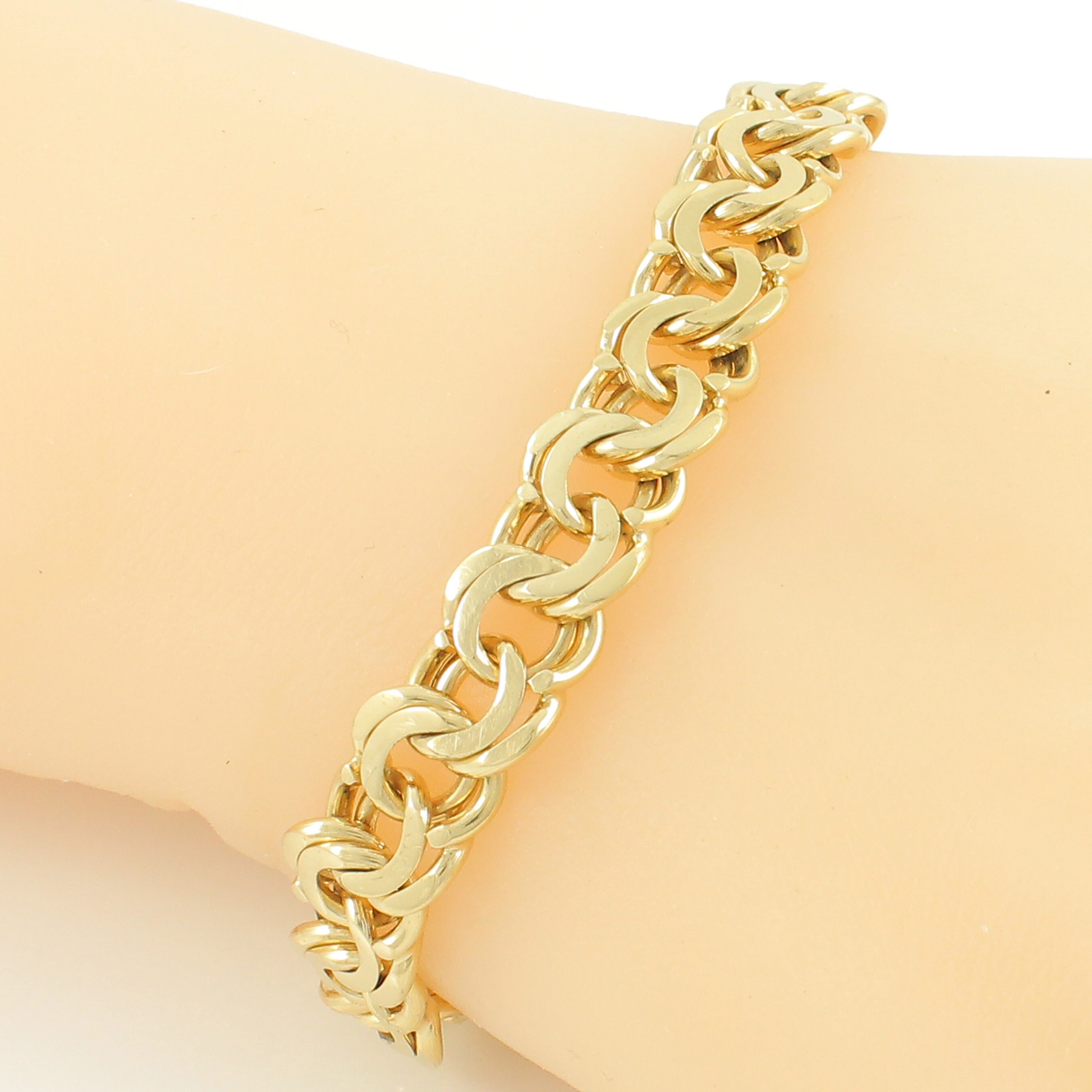 Double Fancy Vintage Chunky Gold Tone Charm Bracelet, Vintage Double Curb Open Chain ...