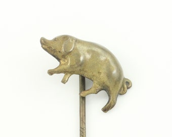 Antique Brass Pig Stick Pin, Vintage Brass Figural Pig Stick Pin, Vintage Brass Pig Cravat Pin, Pig Lover Gift, Vintage Jewelry, Estate Pin