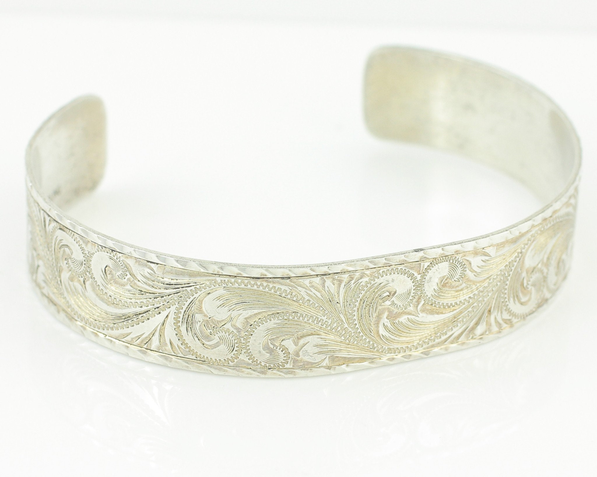 Vintage Western Hand Engraved Sterling Cuff Bracelet - Newman's Silver 