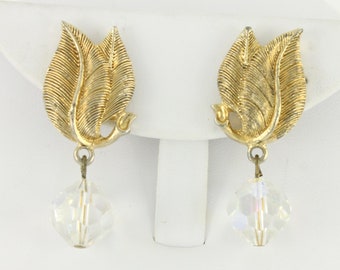 Vintage Vendome Crystal Leaf Dangle Earrings, Vintage 1950s Vendome Bead Drop Earrings, Vendome Gold Tone Clip On Earrings, Vintage Jewelry