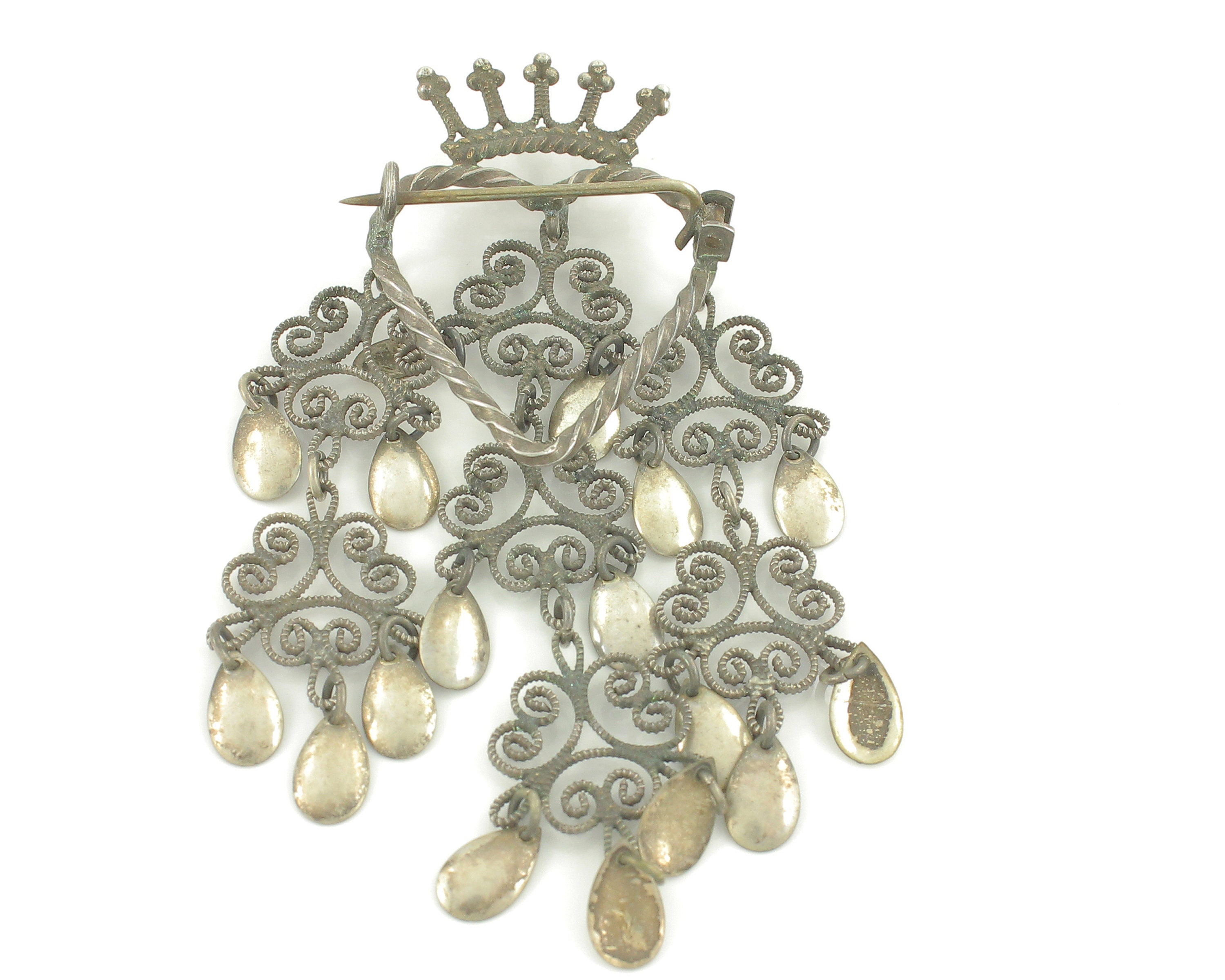 Antique Norwegian Silver Solje Brooch, 830 Silver Norwegian Heart Crown