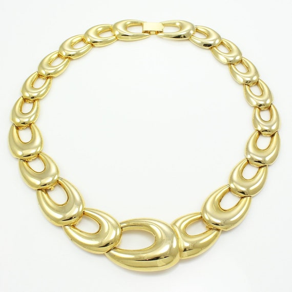 Vintage Bold Gold Tone Loop Collar, 1980s Shiny G… - image 1