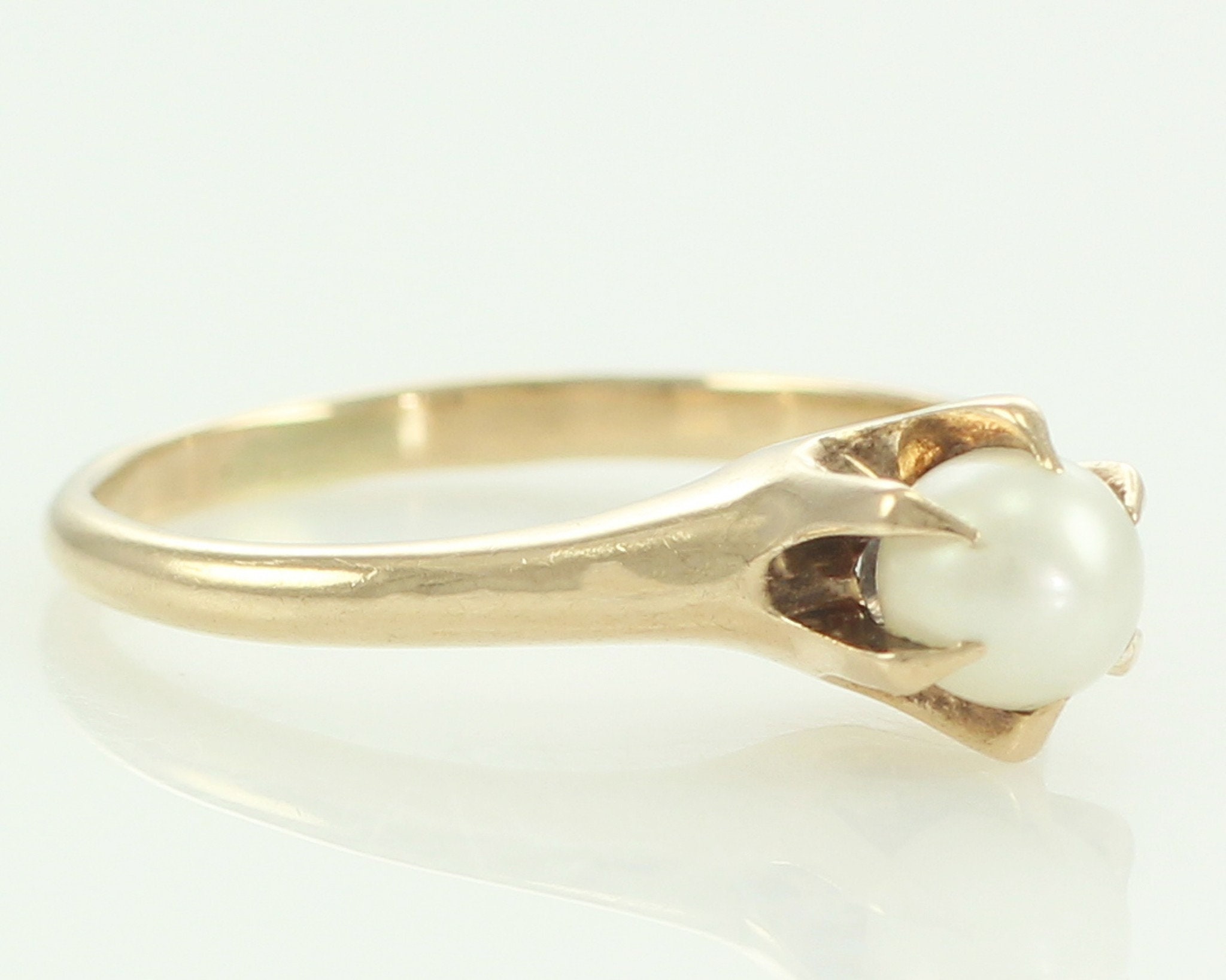 Vintage 14K 4.5mm Cultured Pearl Solitaire Engagement Ring Size 5