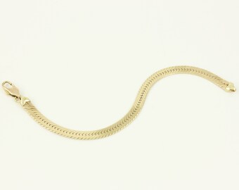 Vintage 14K Herringbone Twist Bracelet, Italian 14K Gold 7" Herringbone Bracelet, Italy 1990s 14K Yellow Gold Bracelet, Vintage Jewelry
