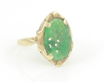 Vintage 10K Carved Serpentine Ring, House of Kraus Green Serpentine Ring, 1950s 10K Carved Serpentine Ring Pittsburgh, Vintage Jewelry