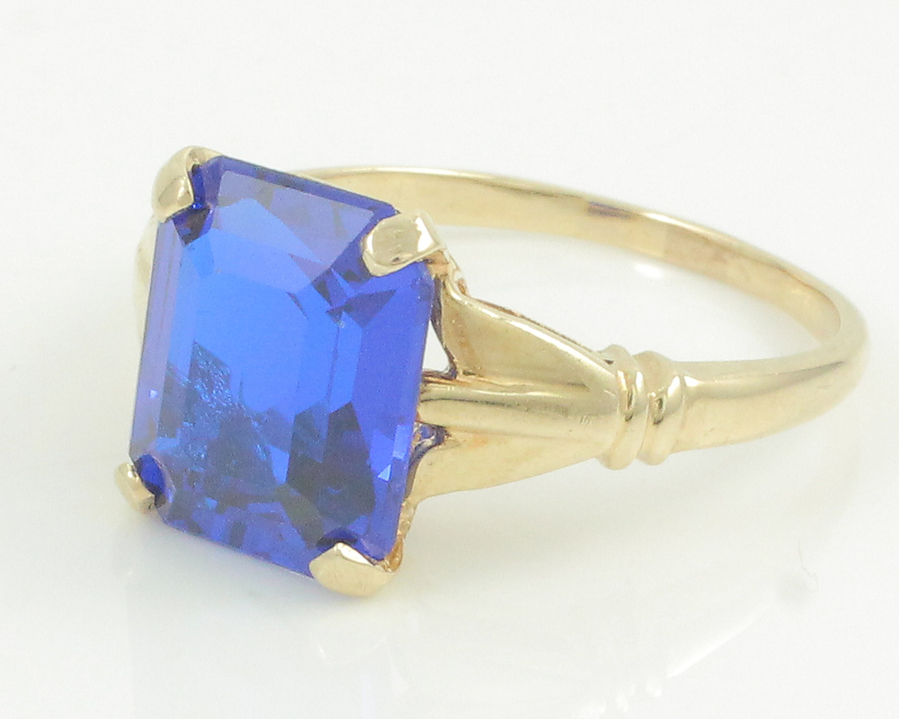 Vintage 14K Lab Created Blue Spinel Ring, 14K Lab Created Royal Blue
