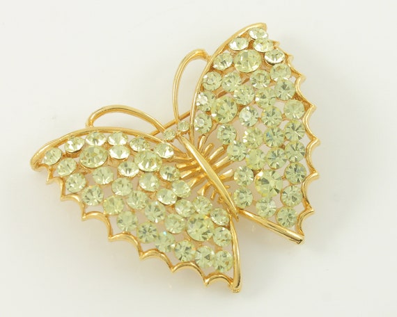 Vintage Pale Yellow Rhinestone Butterfly Brooch, … - image 3