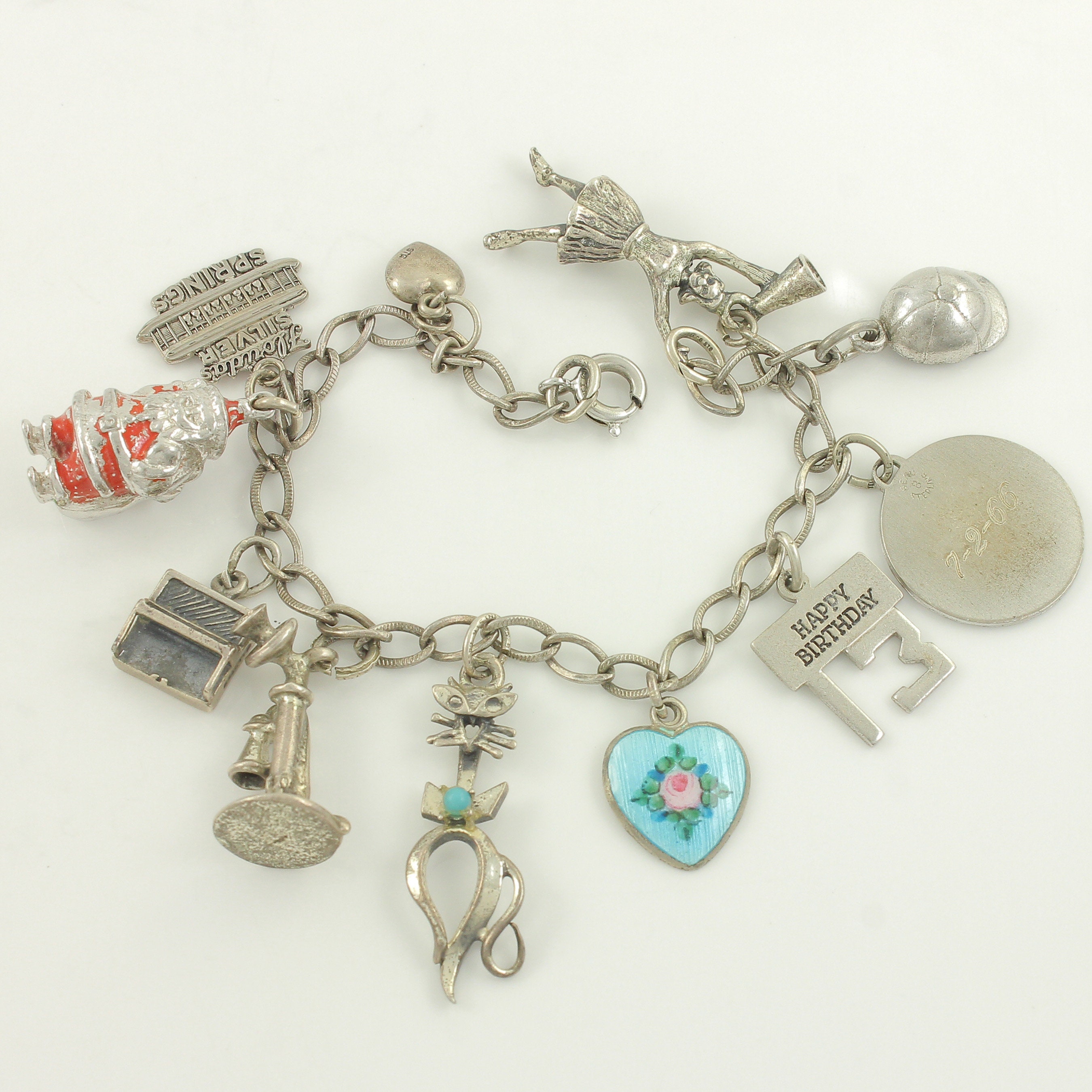 Vintage Mid Century Signed Mexico Sterling Silver Charm Bracelet 110.026