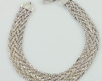 Vintage 925 Silver Braided C-Link Chain Bracelet, Vintage 925 Sterling Silver Braid 7.25" Bracelet, 1980s Sterling Bracelet, Vintage Jewelry