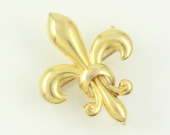 Vintage 14K Fleur de Lis Watch Keeper Pin, Vintage 14K Solid Gold Fleur de Lis Brooch, Krementz 1920s 14K Gold Lapel Pin, Vintage Jewelry