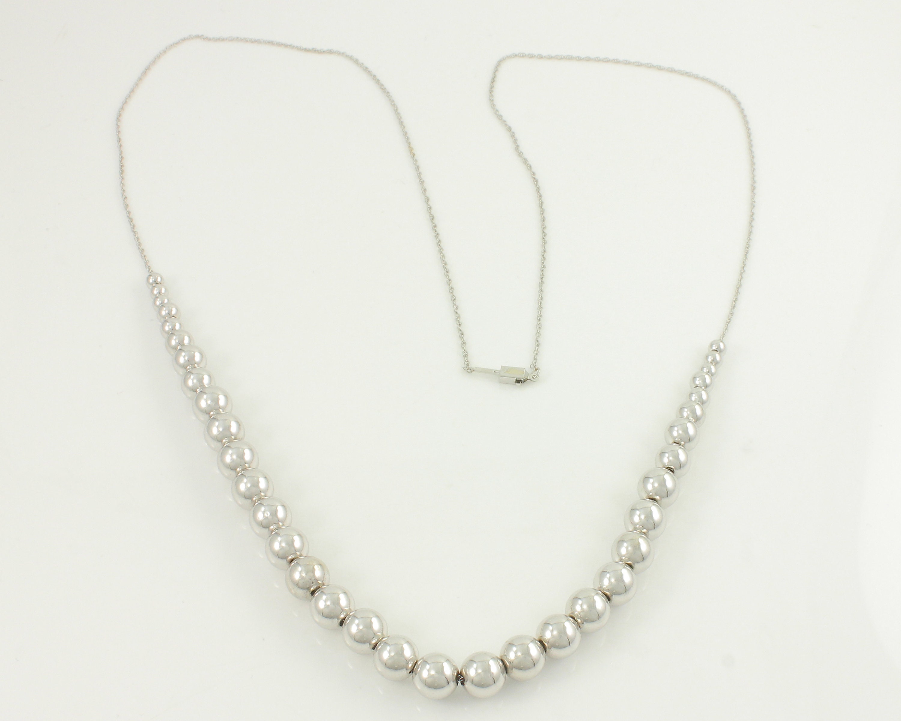 Vintage 14K White Gold Add A Bead Necklace 30 Drawn Rope Chain with 35 Graduated 14K Beads Retro 1980s AddABead Necklace Vintage Jewelry