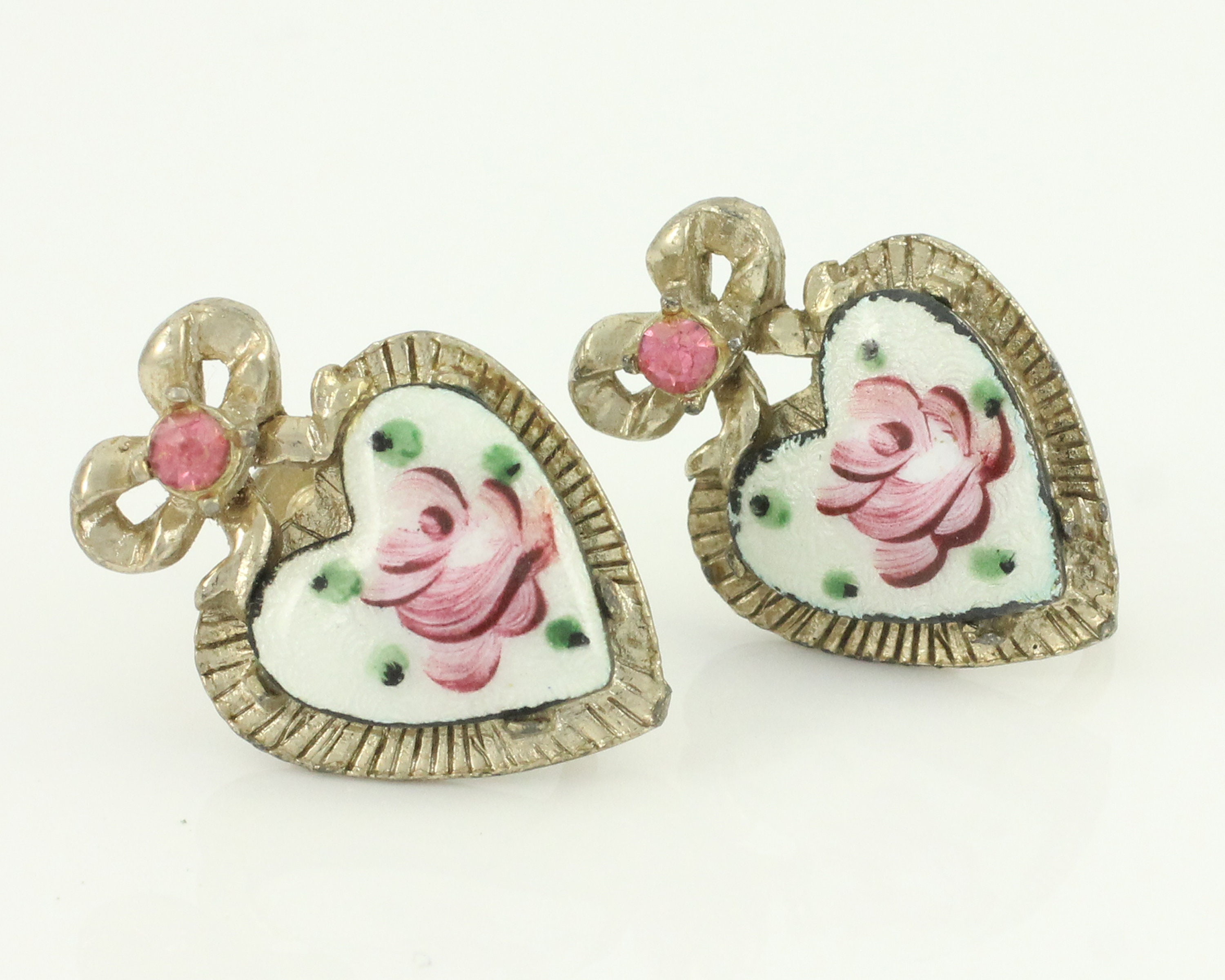 Cora shabby chic baby pink ribbon heart earrings – fille et fleurs