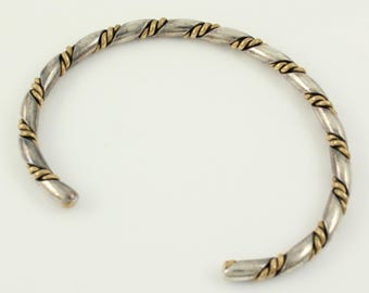 Vintage Sterling Silver Brass Twist Cuff Bracelet, Southwestern Silver Bracelet, 6.5in Southwestern 925 Silver Cuff, Vintage Jewelry
