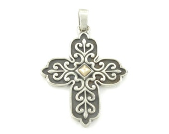 Vintage James Avery Sterling Silver 14K Oxidized Large Cross Necklace Pendant, Retired Ornate James Avery 925 14K Cross, Vintage Jewelry