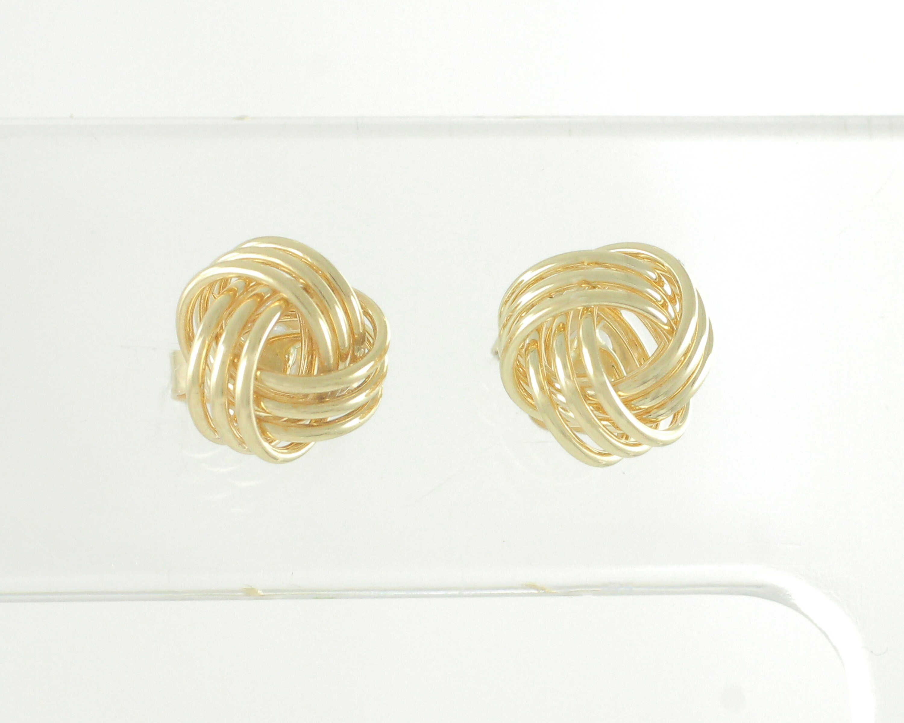 VOLUKA 14K White Gold Love Knot Earrings - Hypoallergenic CZ Studs With Flat Back