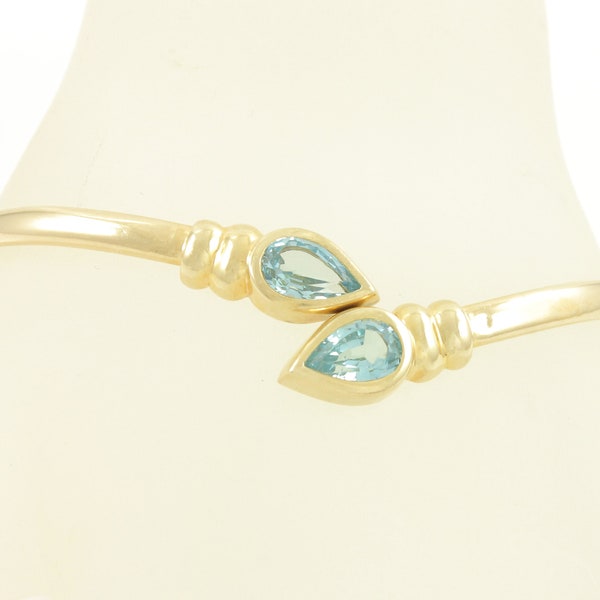 Vintage 14K Blue Topaz Bypass Flexible Bangle Bracelet, 3 CT Enhanced Topaz Bracelet, December Birthstone Michael Anthony, Vintage Jewelry