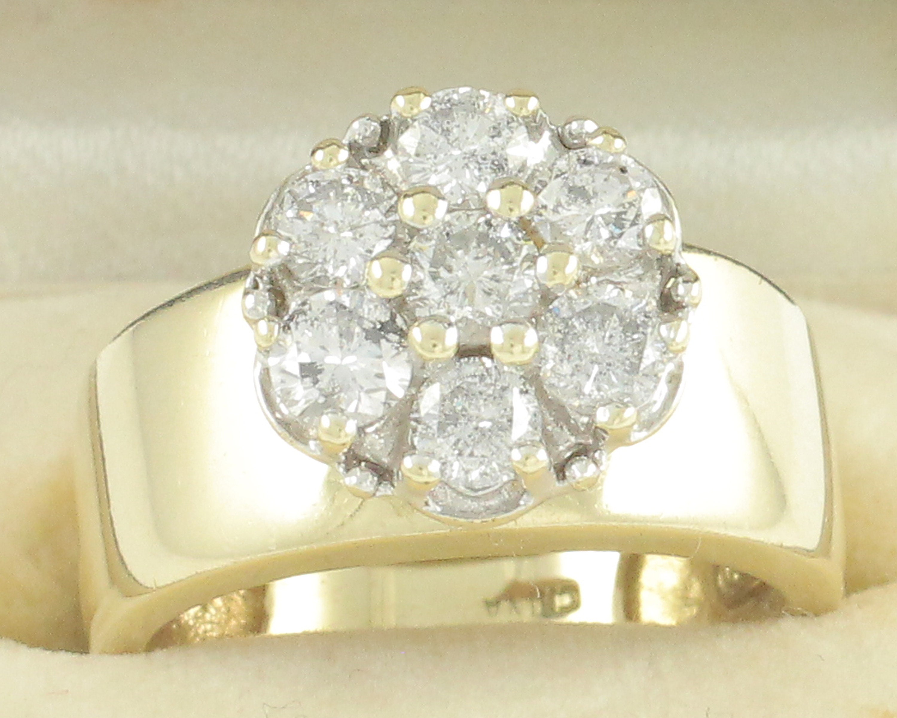 Estate Vintage Diamond Blossom Ring in 14k White and Yellow Gold