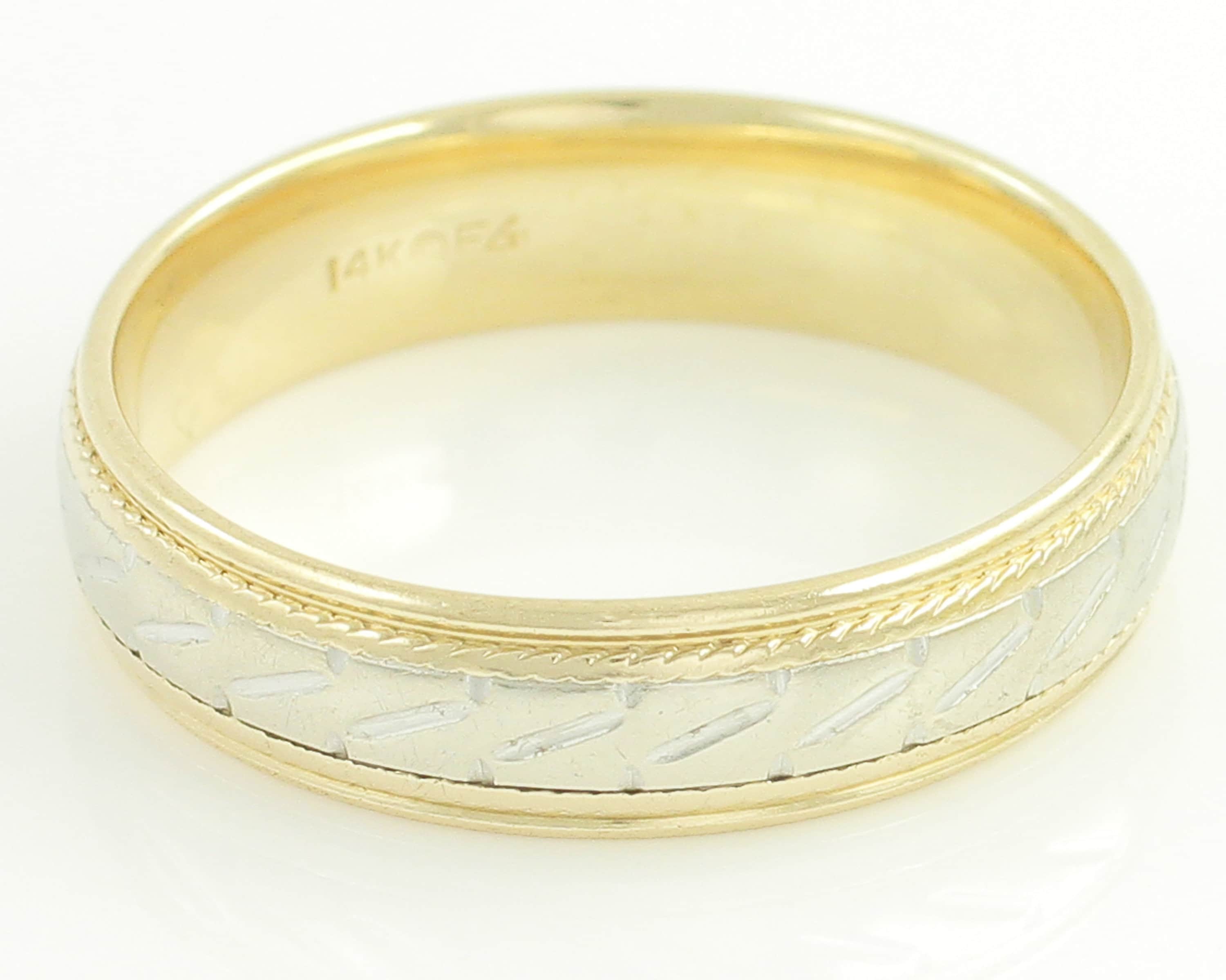 14k Vintage Wedding Band Frederick Goldman White and Yellow Gold Comfort Fit Man