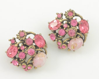 Vintage Hollycraft Pink Scatter Pins, 1951 Hollycraft Pink Rhinestone Brooch Pair, Hollycraft Pink Art Glass Rhinestone Pins,Vintage Jewelry