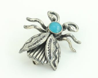 Vintage Southwestern Beetle Pin Sterling Silver Turquoise, Dainty Vintage 925 Turquoise Lightning Bug Brooch, 925 Beetle Pin,Vintage Jewelry