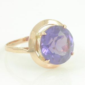 Vintage Lab Created Purple Sapphire 14K Ring, 14K Rosy Gold Lab Purple Sapphire Ring, 14K Synthetic Violet Sapphire Ring, Vintage Jewelry