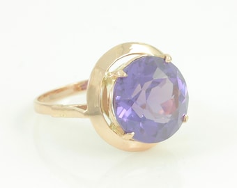 Vintage Lab Created Purple Sapphire 14K Ring, 14K Rosy Gold Lab Purple Sapphire Ring, 14K Synthetic Violet Sapphire Ring, Vintage Jewelry