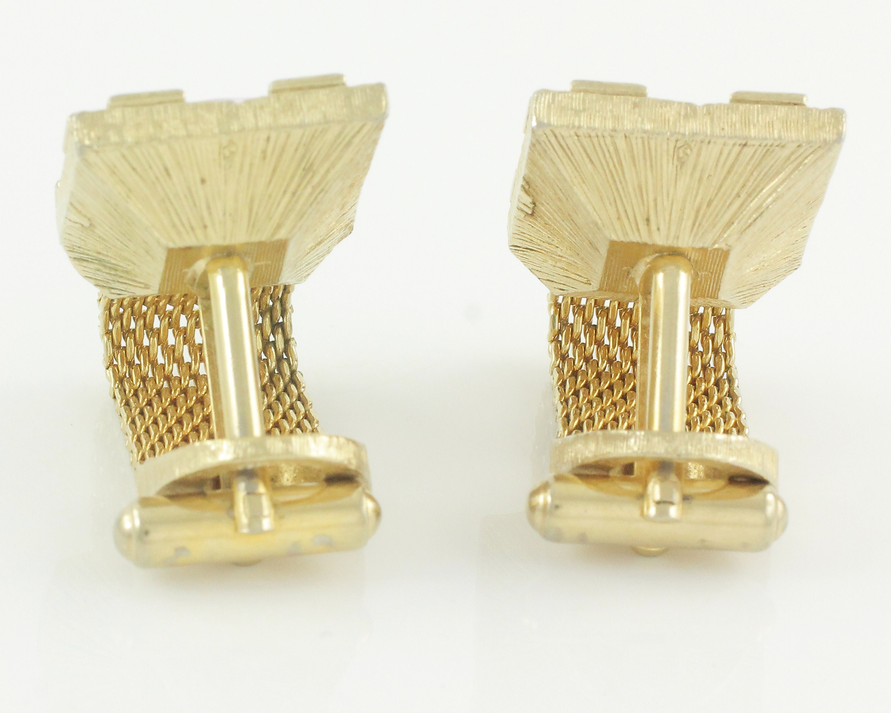 Vintage Swank Gold-Tone & Red Rhinestone Rectangular Cufflinks- Mid-Century